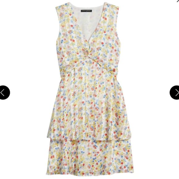 Banana Republic | Yellow Floral Ruffle V Neck Fit and Flare Dress size 0P - Picture 2 of 10